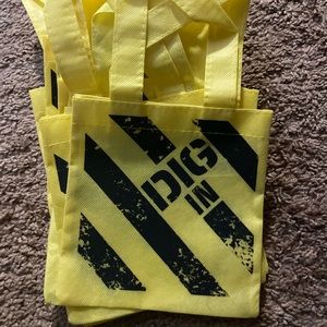 Lot of construction-theme mini tote bags (party favors)